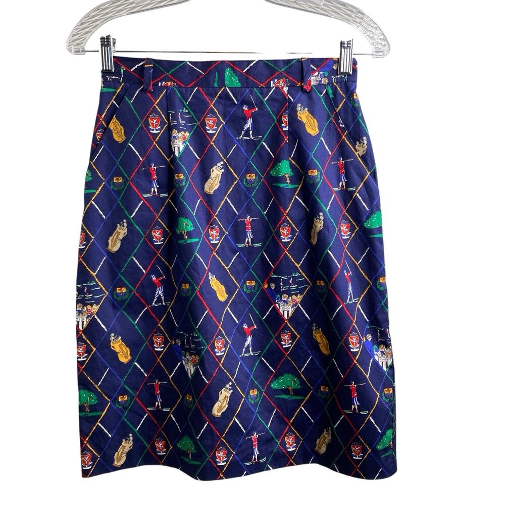 Vintage Charter Club Women's Blue Golf Print Skirt‎ Size 6 Country Club Preppy